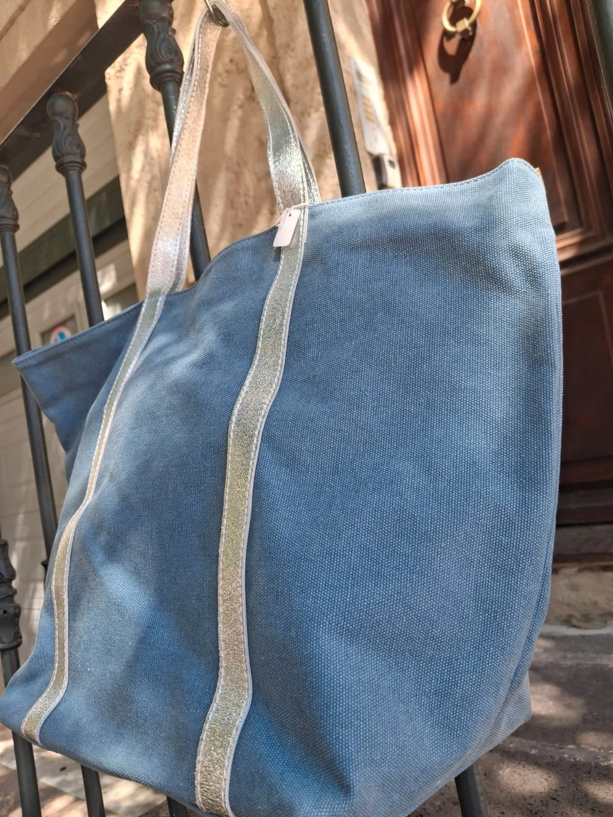 Grand dac cabas toile et cuir scintillant – Ashley 3