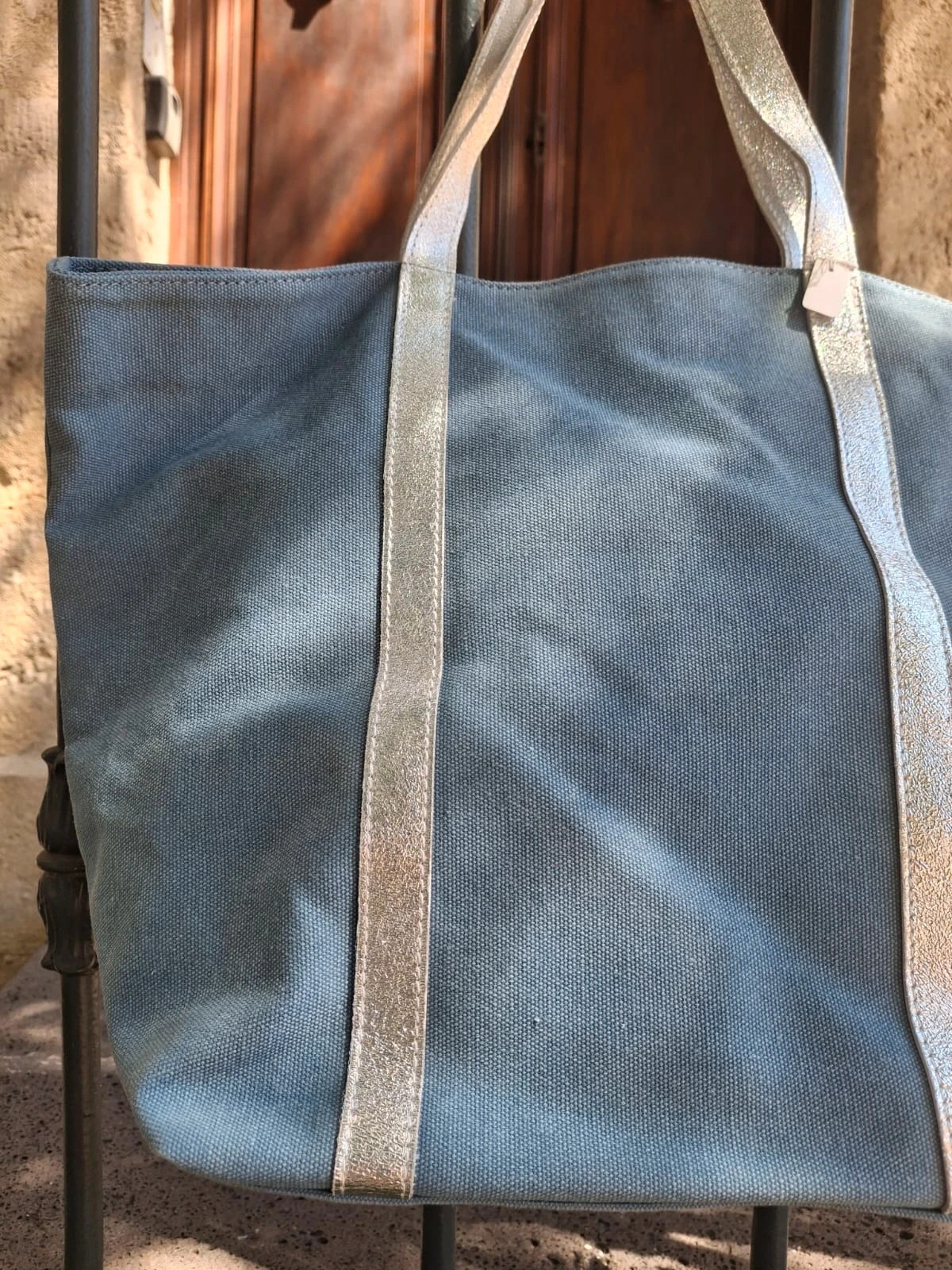 Grand dac cabas toile et cuir scintillant – Ashley 5