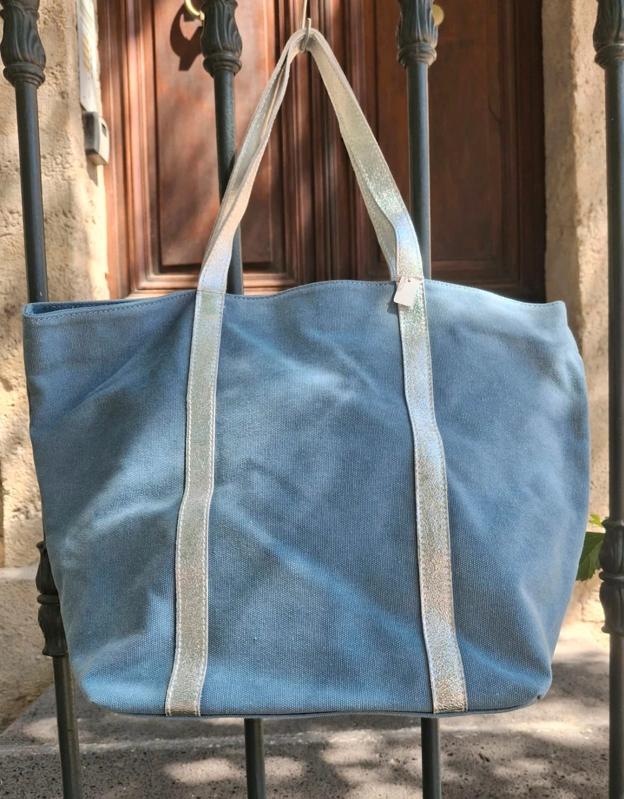 Grand dac cabas toile et cuir scintillant – Ashley