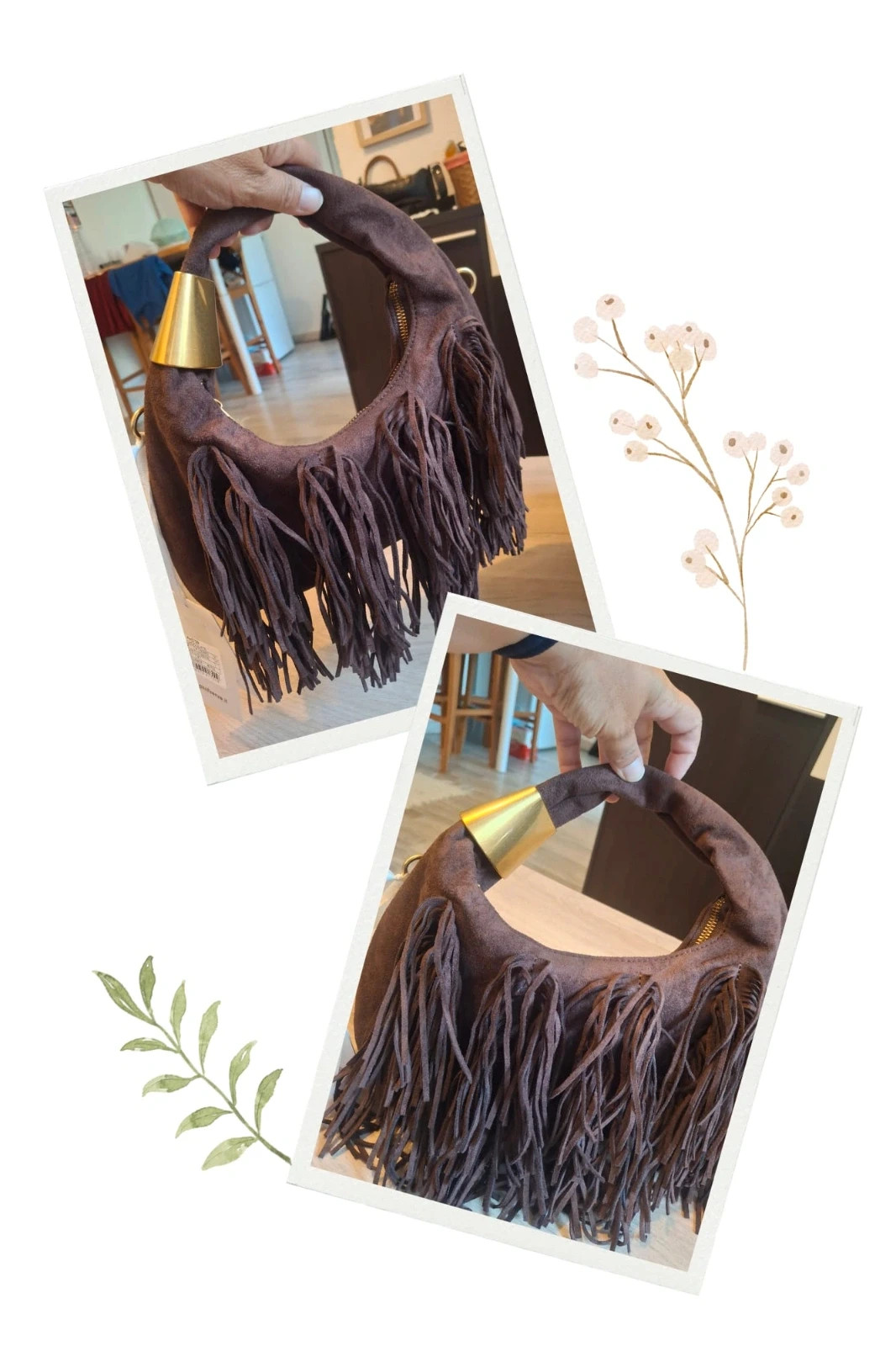 Sac inspi a franges style daim Marron