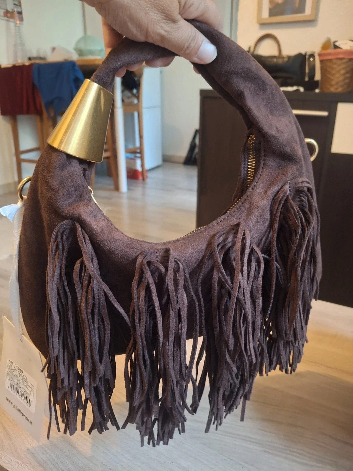Sac inspi a franges style daim Marron – Phil Firenze 3