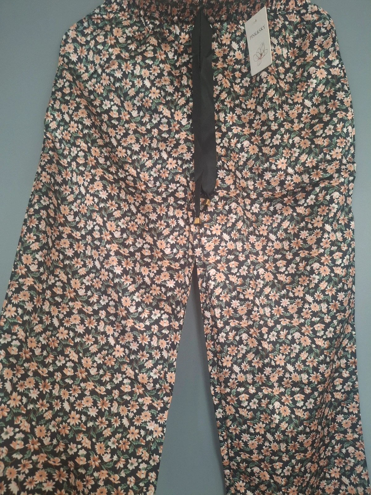 Pantalon palazzo fluide imprimé Liberty – Pink & Sky – taille XL / 42 / 14 2