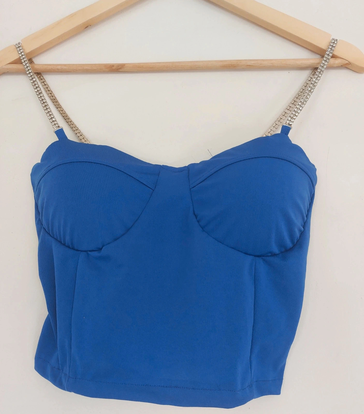 Crop top Bleu roi bretelles strass