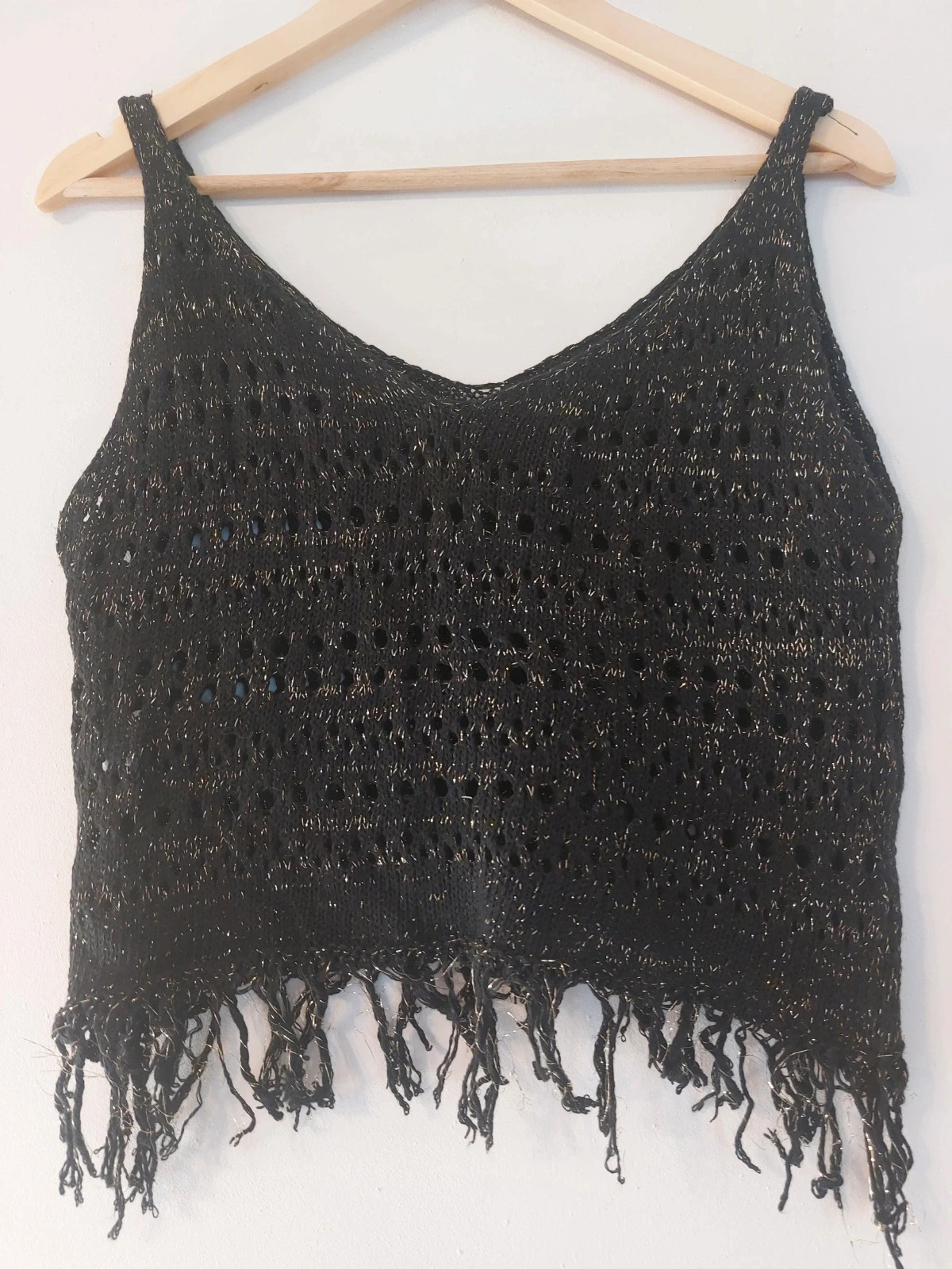 Top noir paillettes en crochet – Noir – taille Taille unique 2
