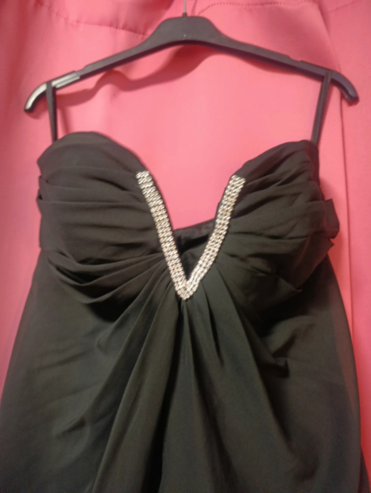 Robe de soirée noire bustier strass - Dos élastiqué - Volants asymétriques – taille S / 36 / 8 2