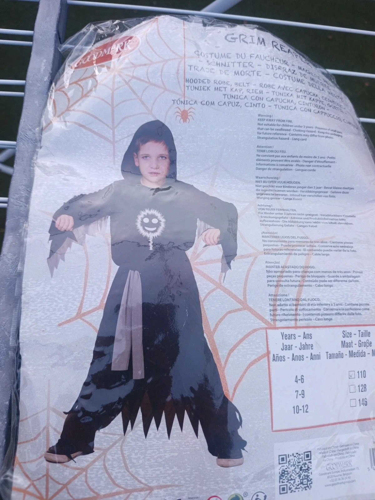 Costume halloween enfant avec capuche 4-6ans