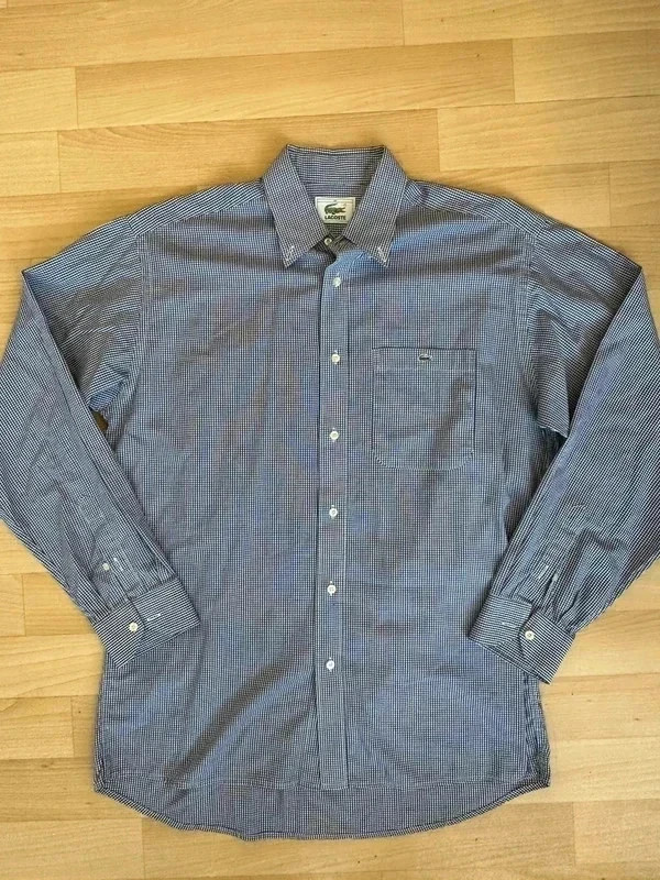 Chemise à carreaux bleu et blanc logo brodé Lacoste à manches longues élégant taille 39 – Lacoste – taille M 2