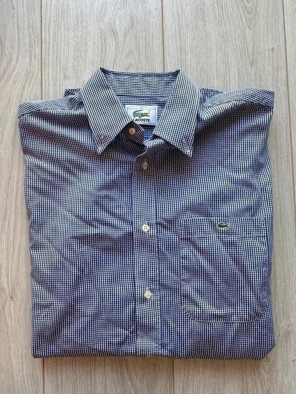 Chemise à carreaux bleu et blanc logo brodé Lacoste à manches longues élégant taille 39 – Lacoste – taille M 3