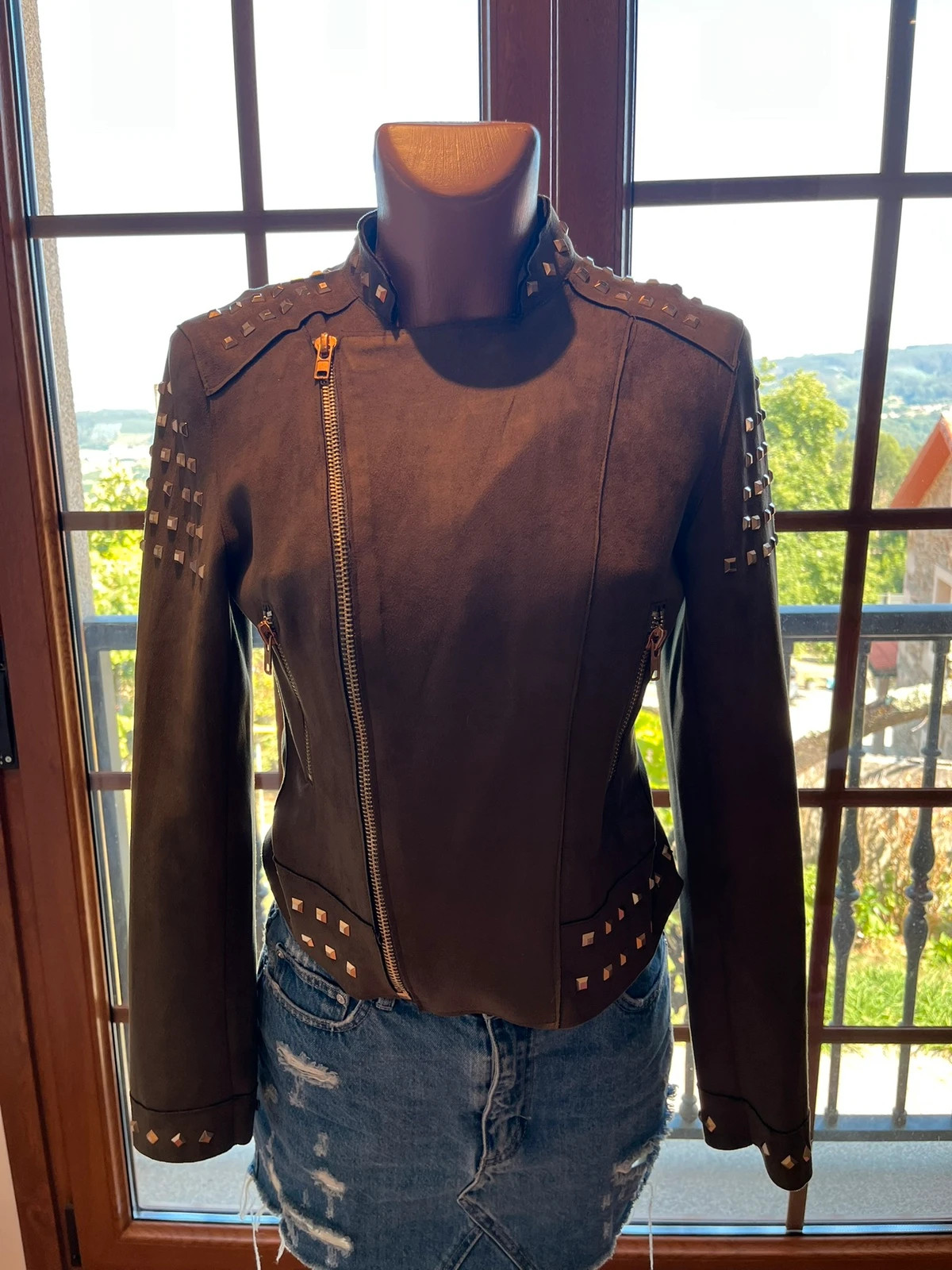 Chaqueta biker de antelina con tachuelas Extelle talla L – Extelle – taille L / 40 / 12 2