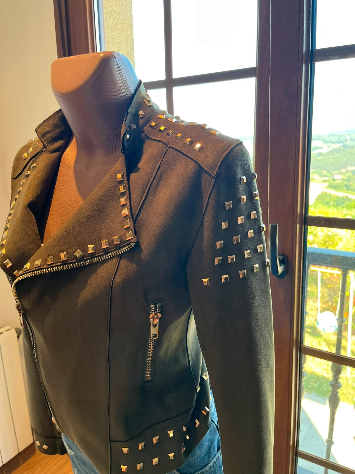 Chaqueta biker de antelina con tachuelas Extelle talla L – Extelle – taille L / 40 / 12 4