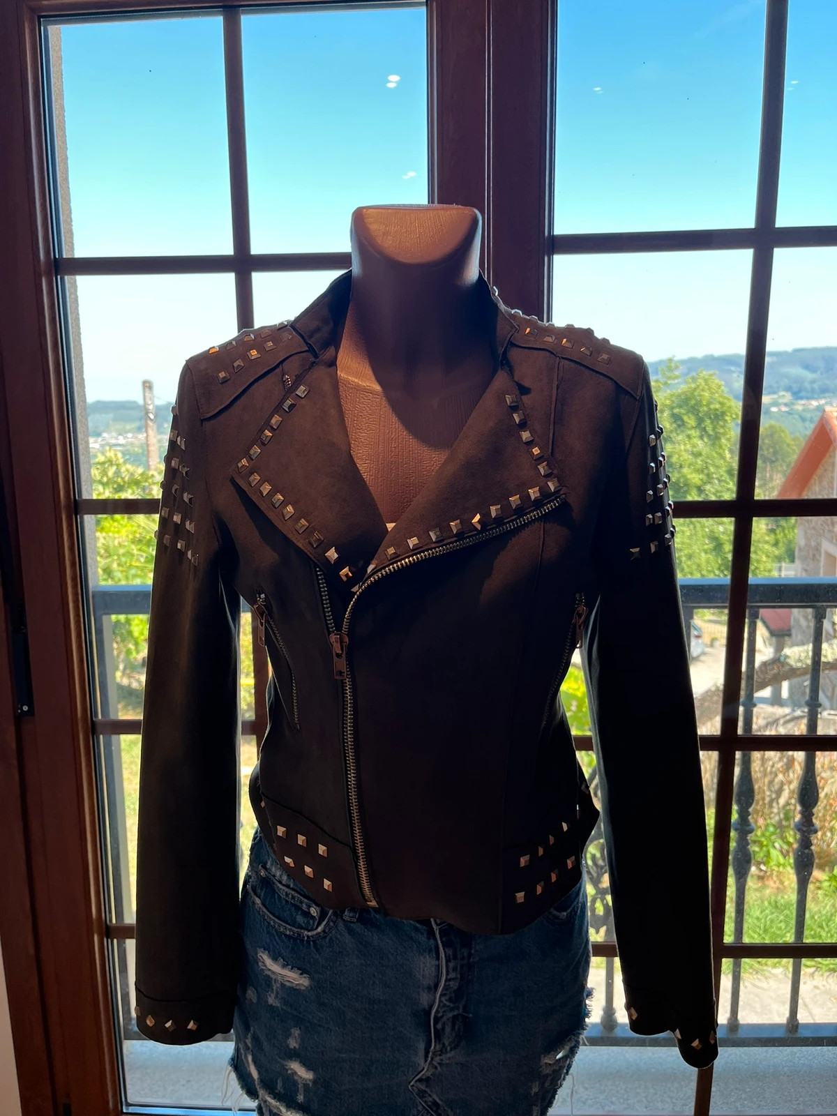 Chaqueta biker de antelina con tachuelas Extelle talla L – Extelle – taille L / 40 / 12 3