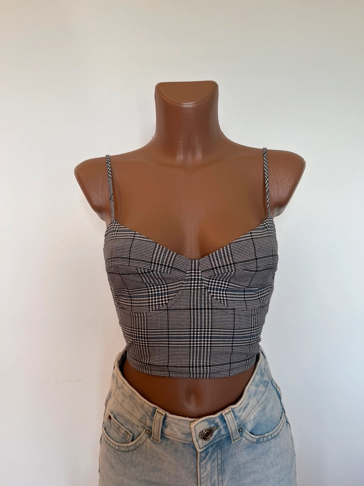 Top corsetero Stradivarius cuadros - talla S – Stradivarius – taille S / 36 / 8