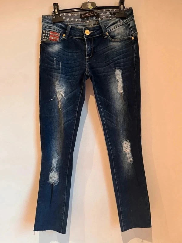 Jeans Simply Chic azul oscuro con bandera de EE. UU. de lentejuelas y2k Talla S/36 – Simply Chic – taille S / 36 / 8 2