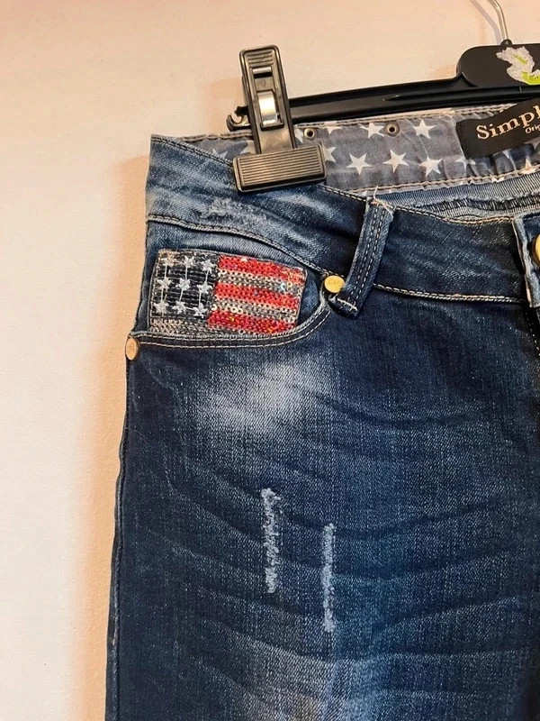 Jeans Simply Chic azul oscuro con bandera de EE. UU. de lentejuelas y2k Talla S/36 – Simply Chic – taille S / 36 / 8 3