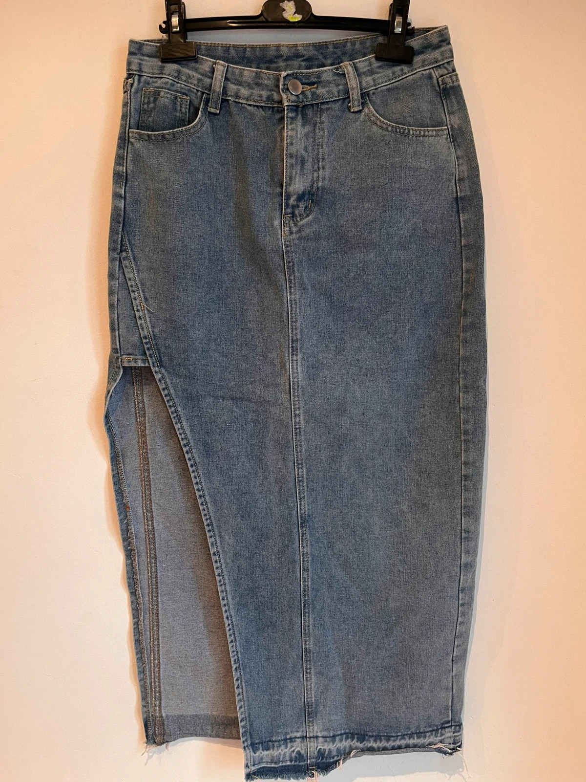 Falda vaquera larga denim azul con abertura lateral Talla M