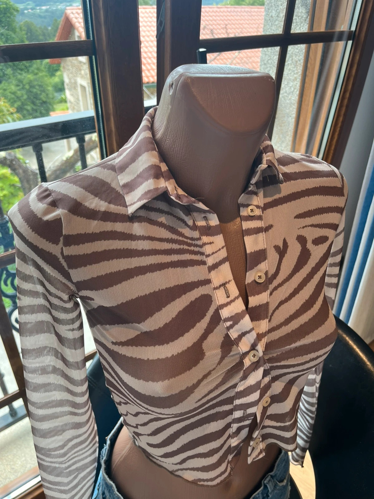 Bershka Camisa crop efecto cebra de tul - Talla XS – Bershka – taille XS 2