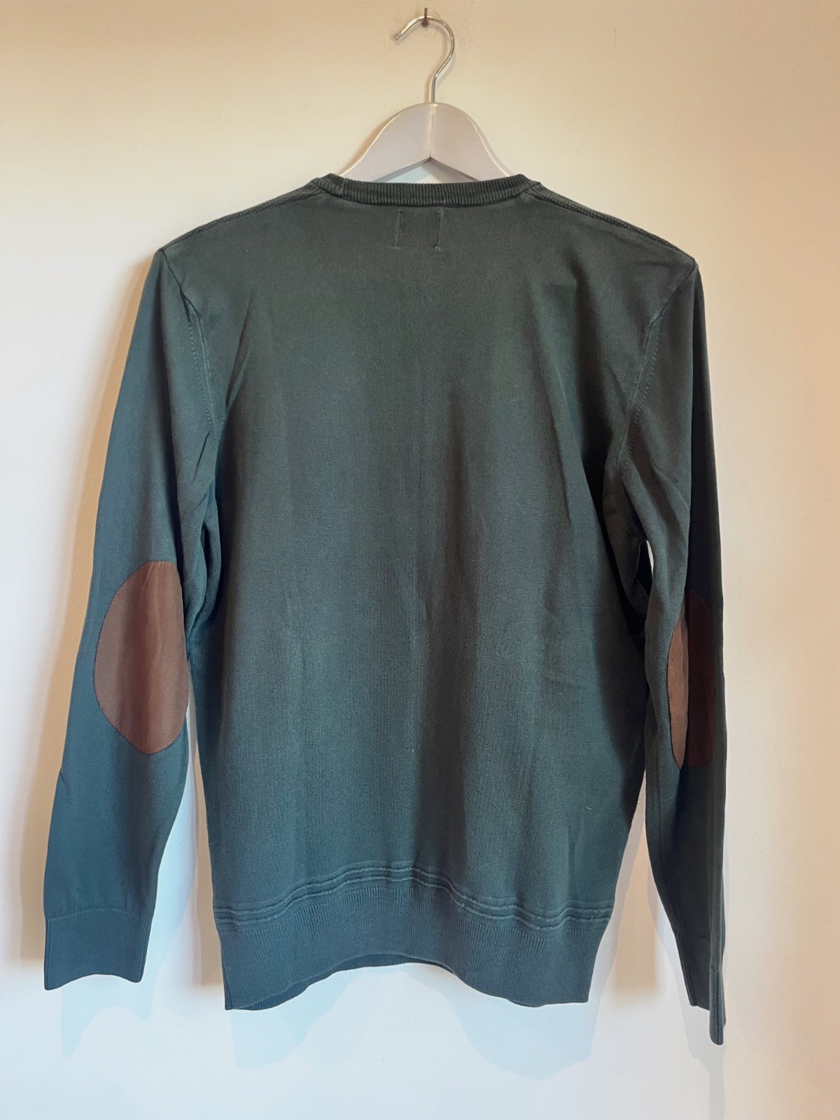 Zara jersey hombre M verde oscuro punto texturizado coderas marrones  – Zara – taille M 2