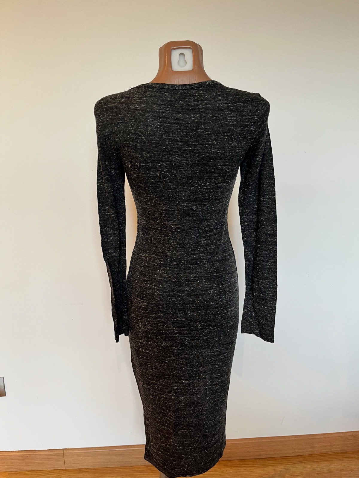 Bershka vestido midi gris jaspeado bodycon manga larga abertura M – Bershka – taille M 3