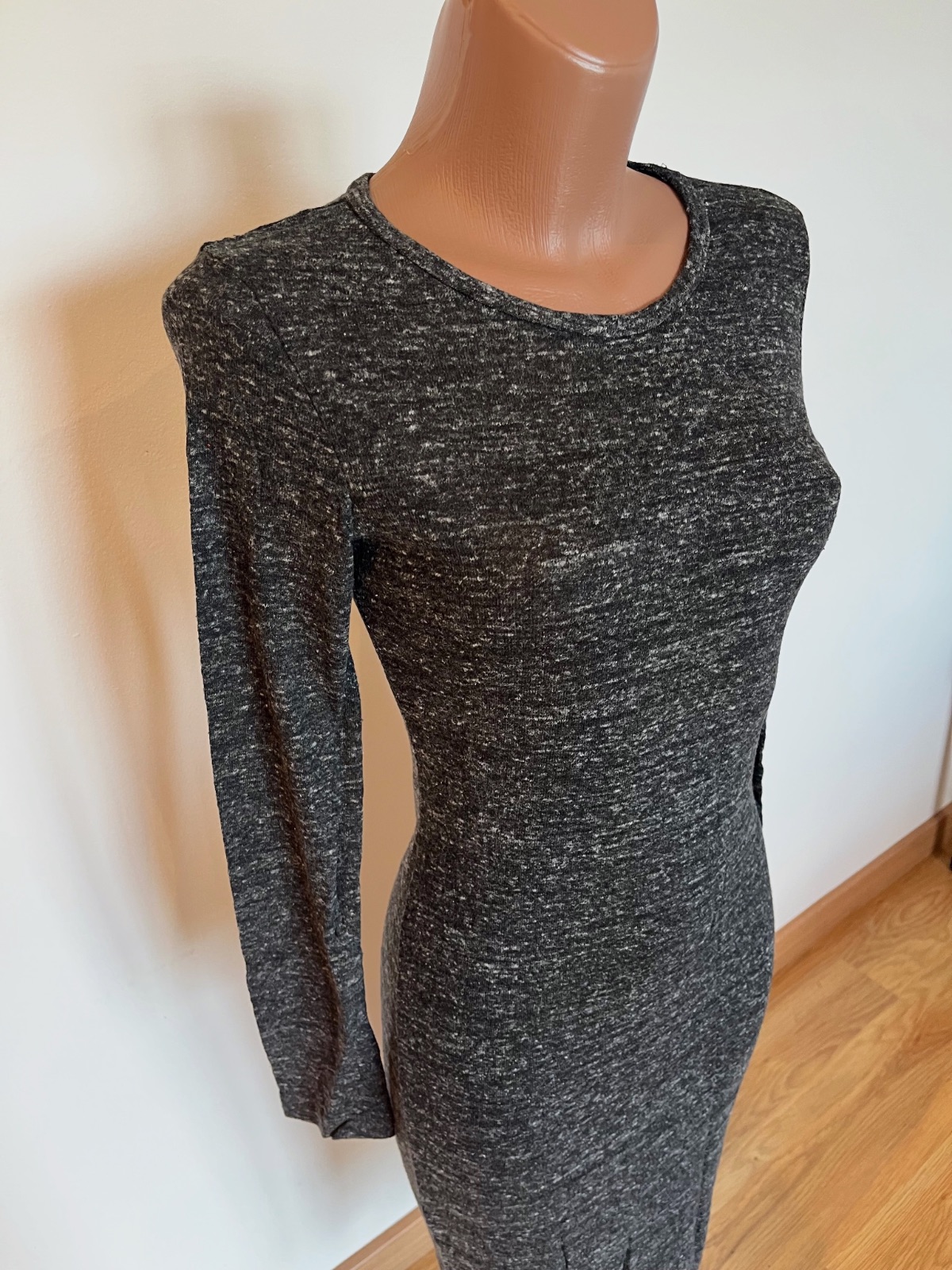 Bershka vestido midi gris jaspeado bodycon manga larga abertura M – Bershka – taille M 2