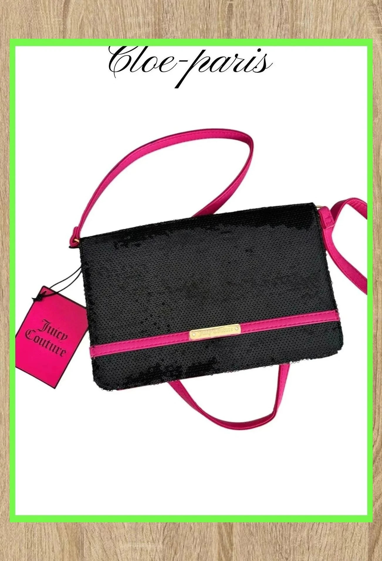 Divino bolso lentejuelas de Juicy Couture , rosa fucsia y negro 😍