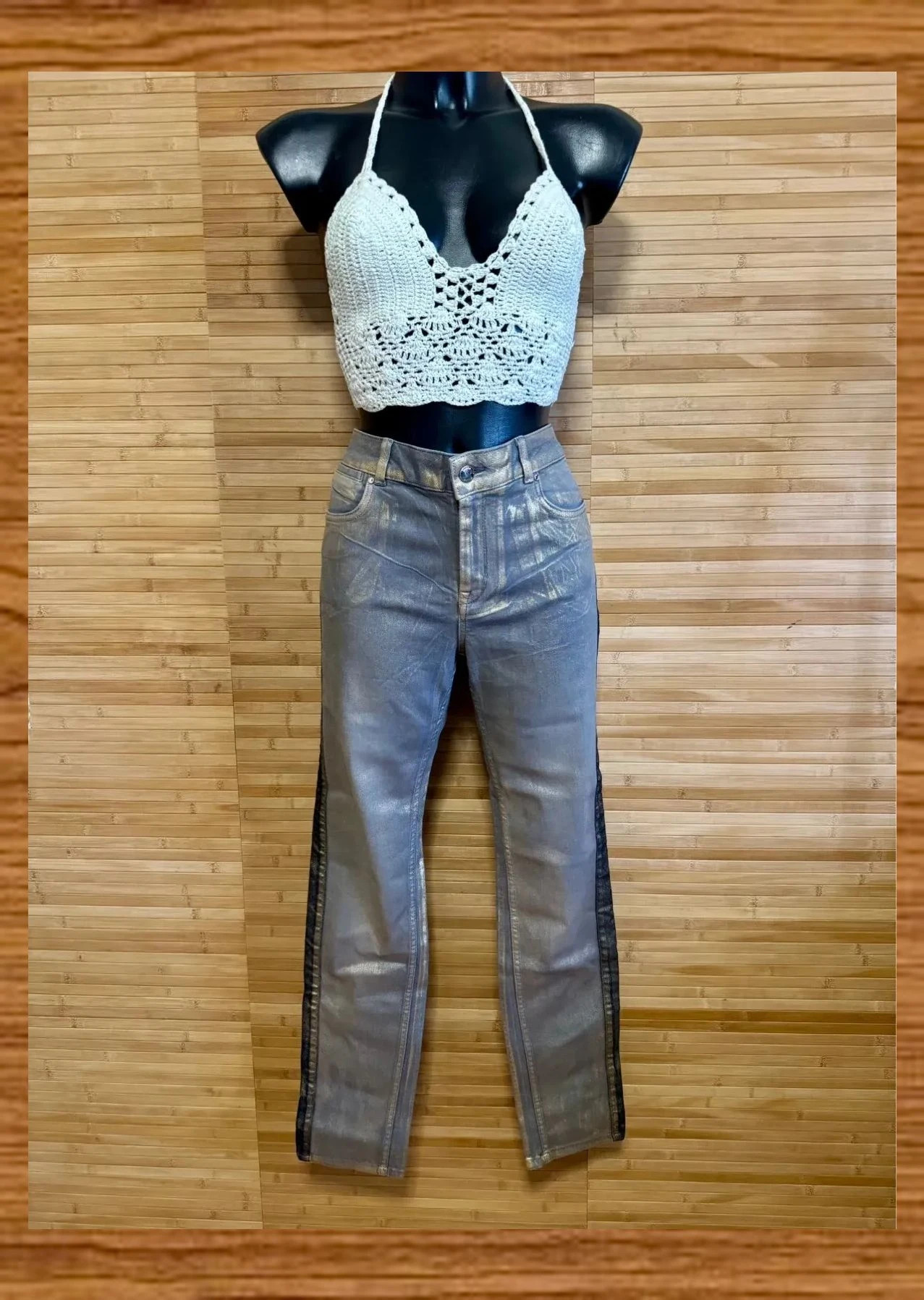Divino vaquero metalizado de Karen Millen , talla 44 , elástico 😍
