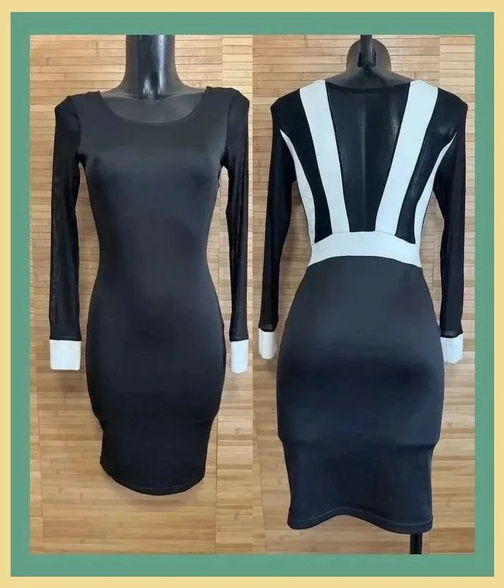 Elegante vestido elástico bicolor con transparencias, talla S 😍