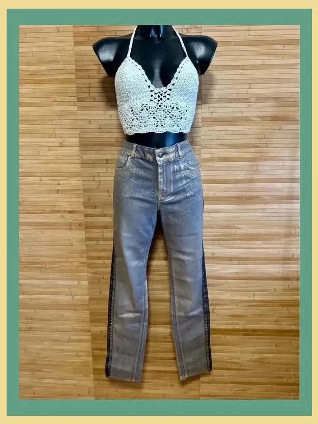 Divino vaquero metalizado de Karen Millen , talla 44 , elástico 😍