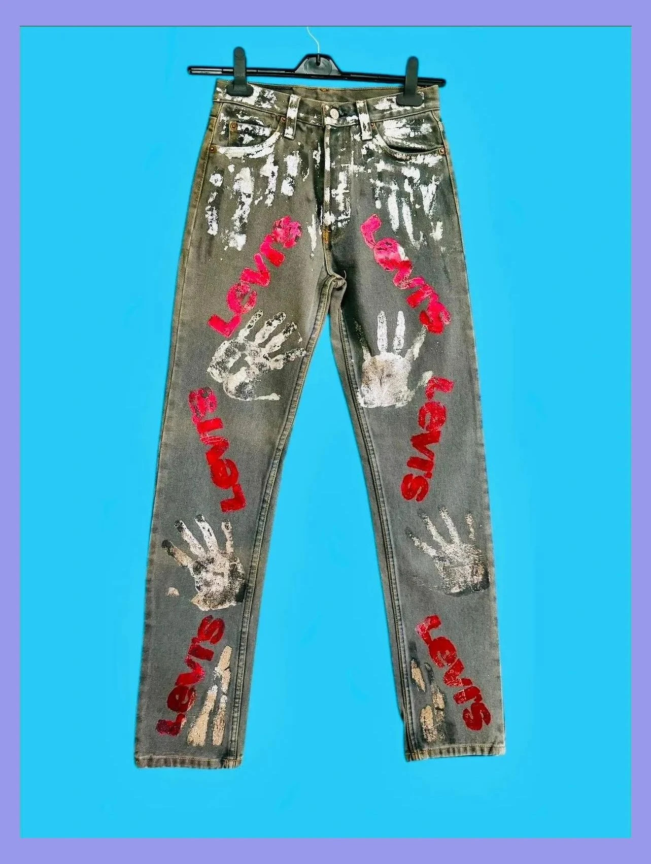 Espectacular vaquero Levis vintage, customizado metalizado, talla 38 😍