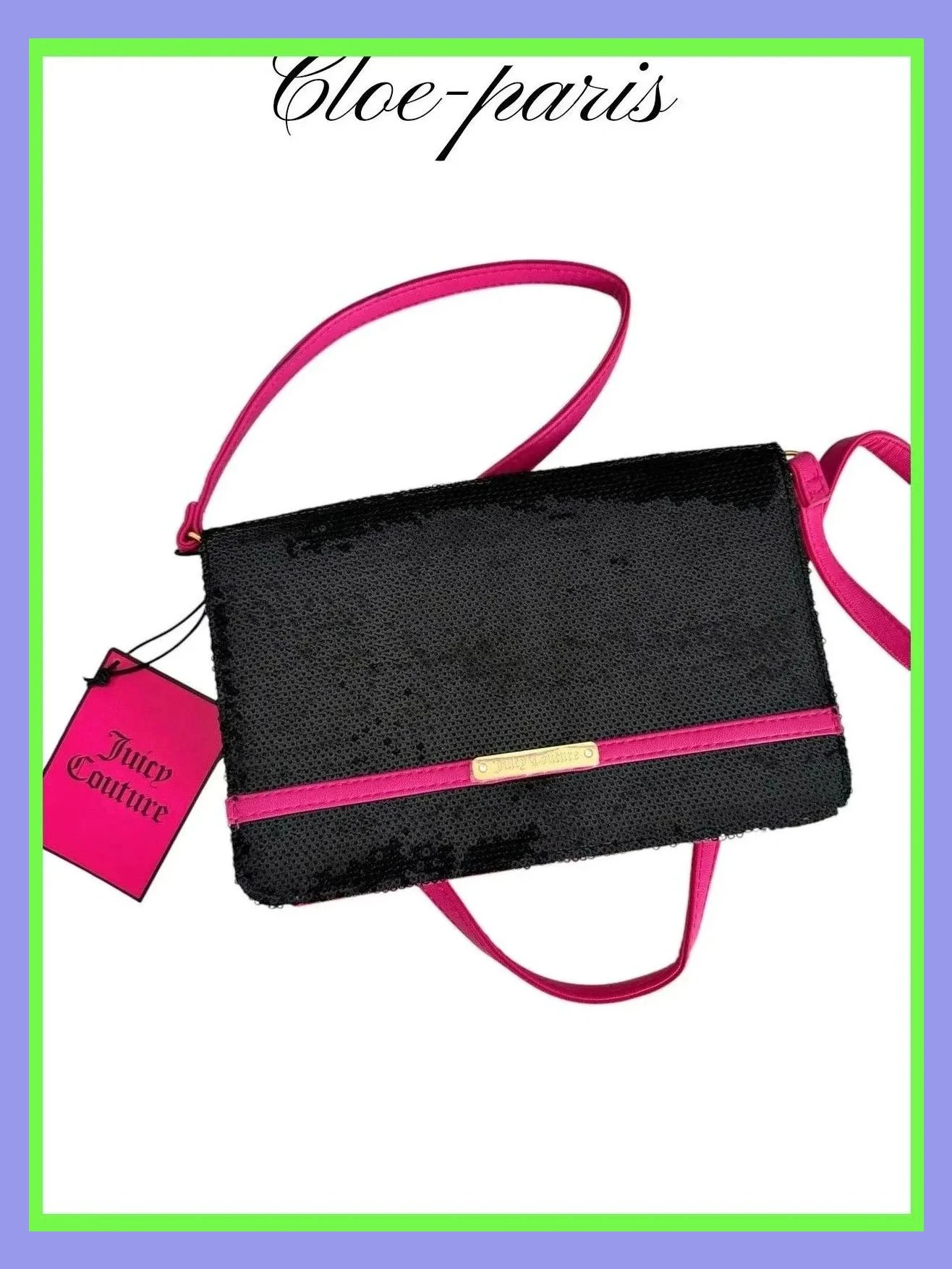 Divino bolso lentejuelas de Juicy Couture , rosa fucsia y negro 😍