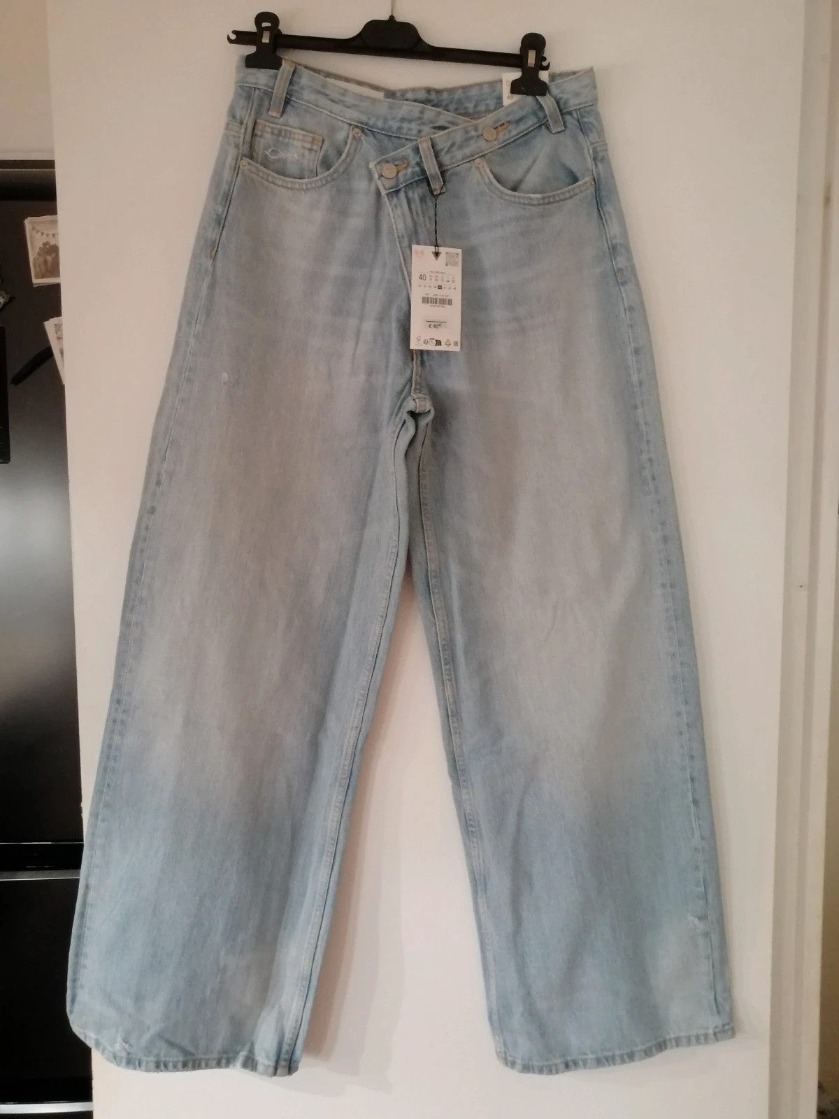 Jean Zara taille croisée 40 / The Crossed Waist Wide Leg bleu clair Neuf