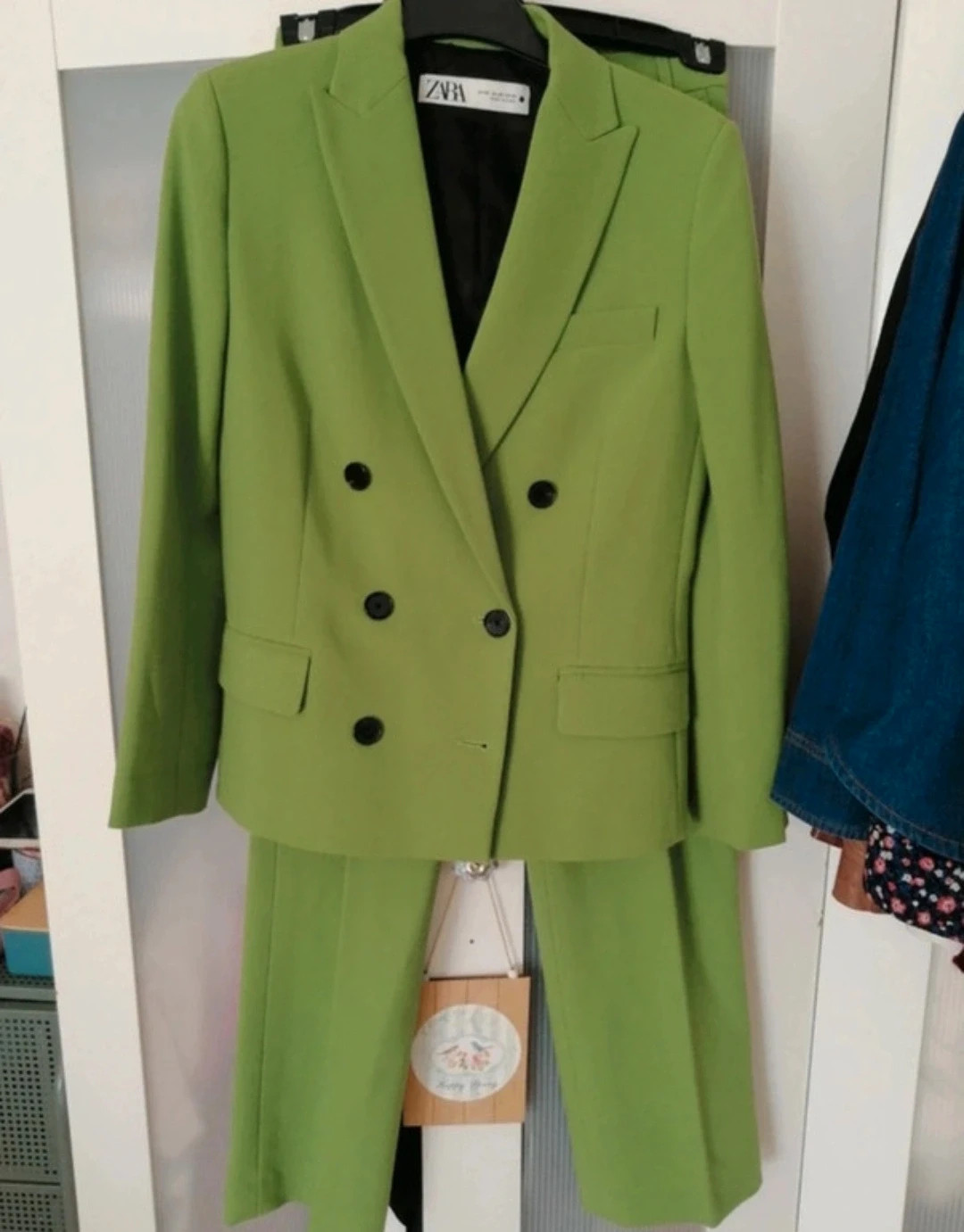 Ensemble tailleur vert Zara Veste XS & Pantalon S Porté 1 fois – Zara – taille XS