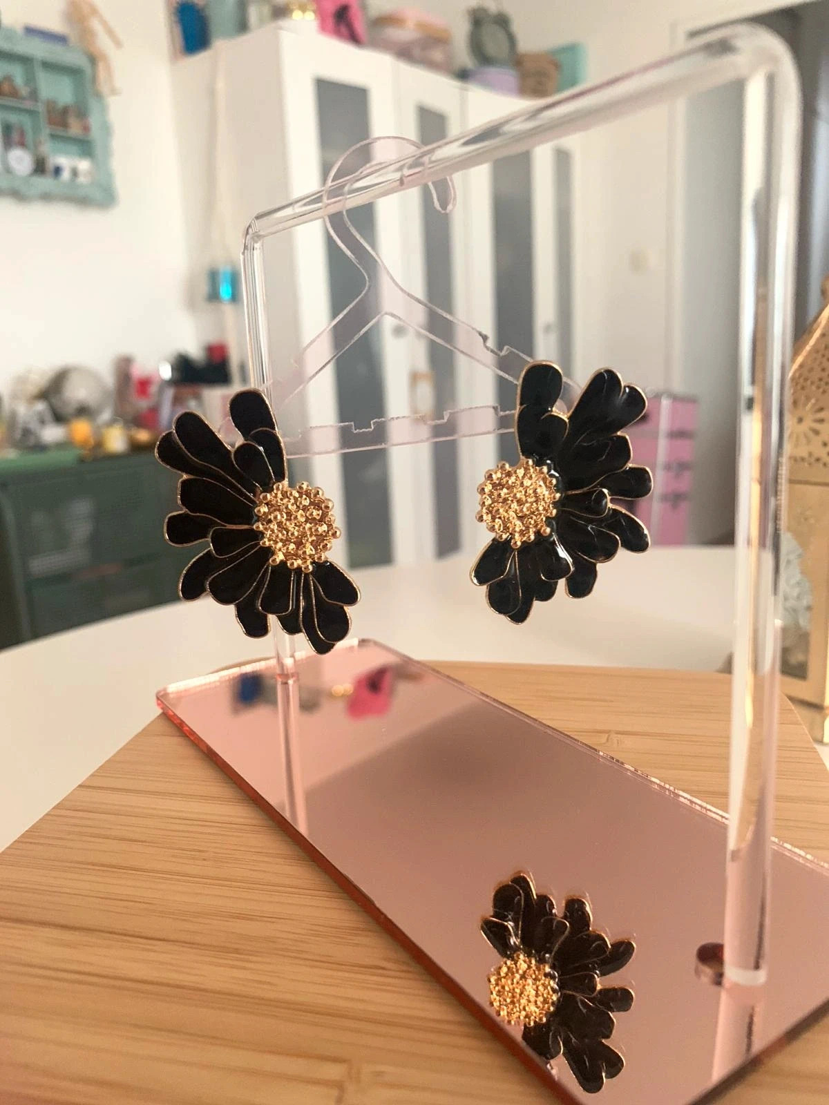 Boucles d'oreilles fleur noire 3