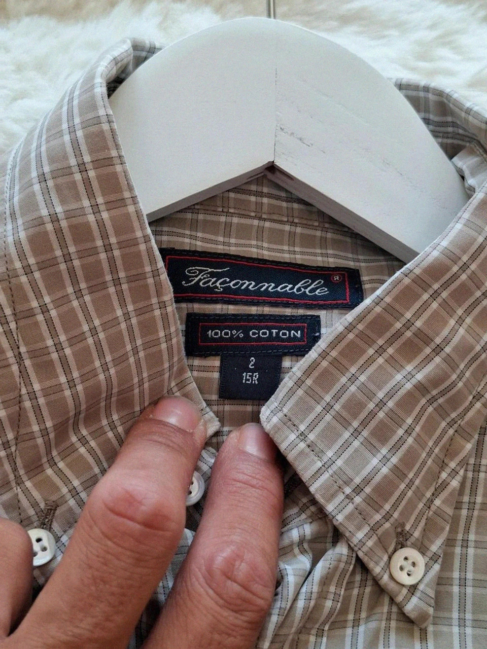 Chemise Manches Courtes Rétro Façonnable - Carreaux Blanc & Beige - Taille 2 / 15R (M/L) – Façonnable – taille M 4