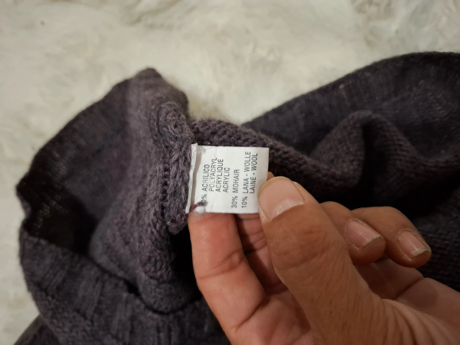 Pull col montant / roulé en maille - Violet prune - Motifs torsades - Taille unique / M – Vintage – taille M / 38 / 10 3