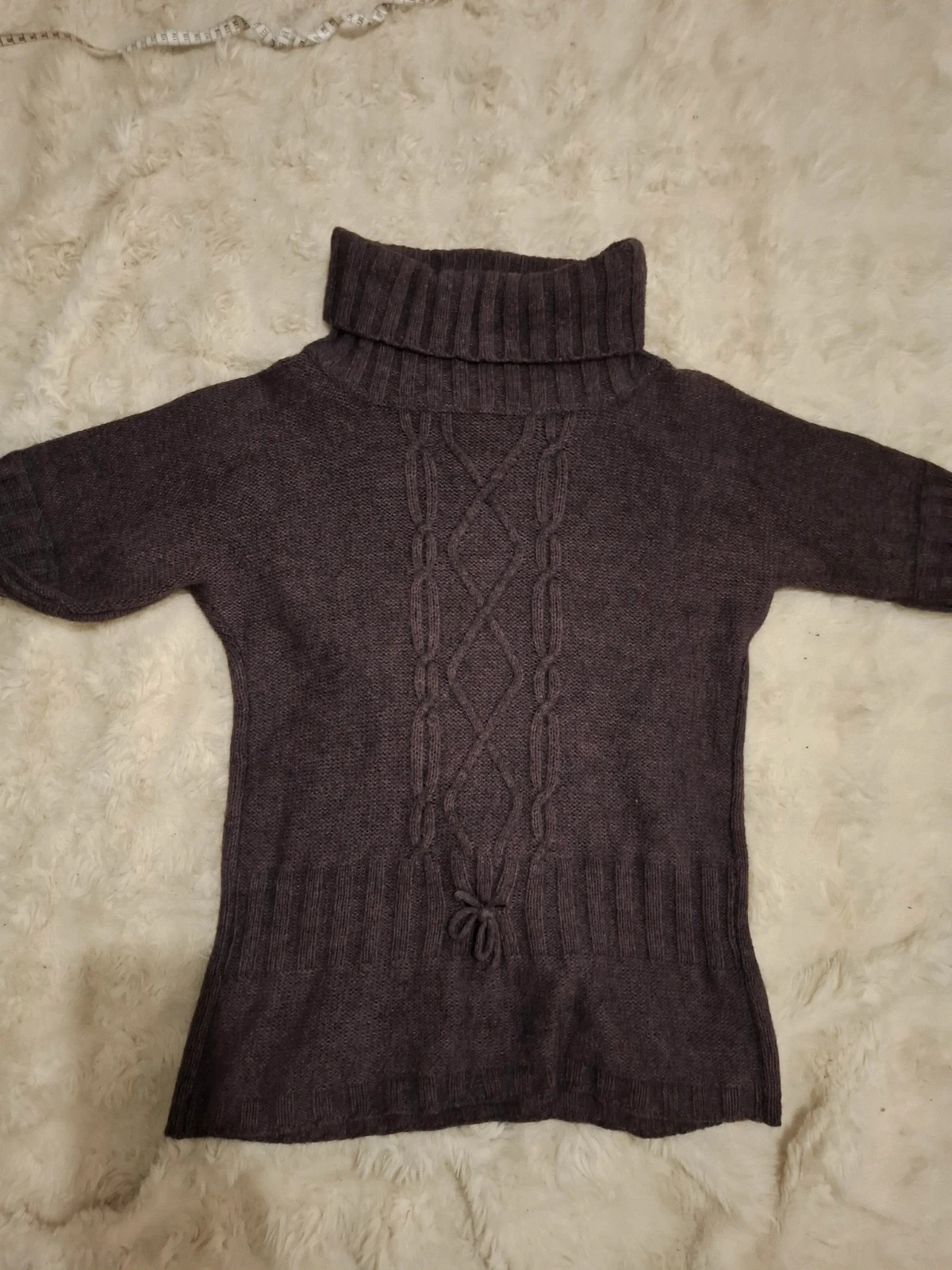Pull col montant / roulé en maille - Violet prune - Motifs torsades - Taille unique / M – Vintage – taille M / 38 / 10 2