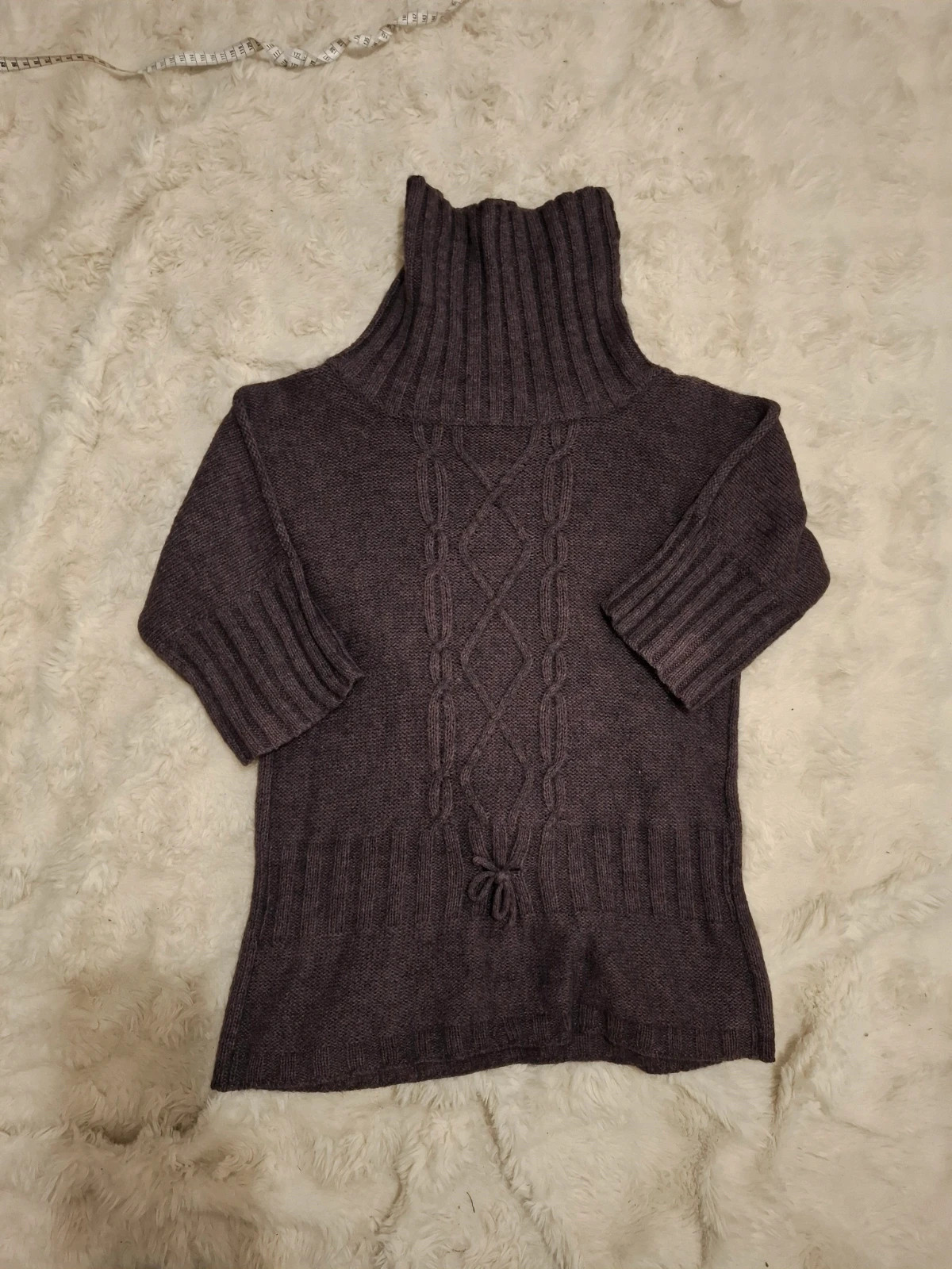Pull col montant / roulé en maille - Violet prune - Motifs torsades - Taille unique / M