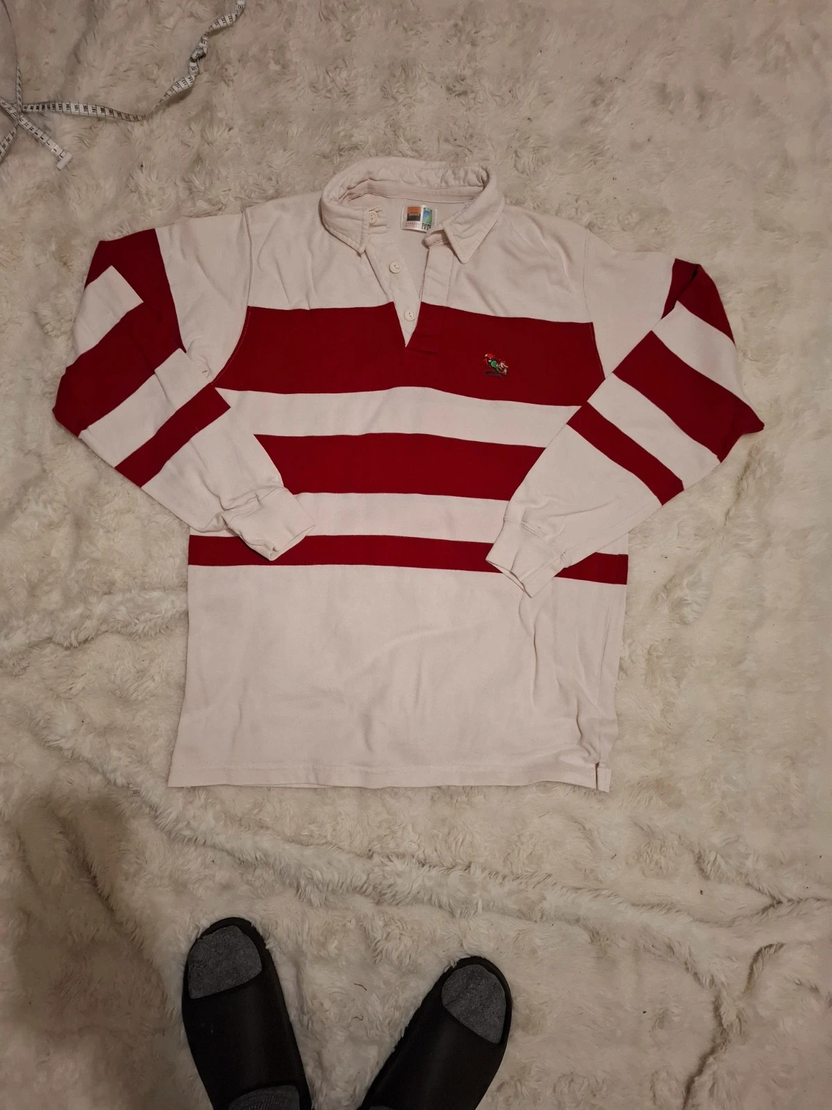 Maillot / Polo de rugby vintage officiel Coupe du Monde 1999 - Rayé blanc et rouge - Taille XL