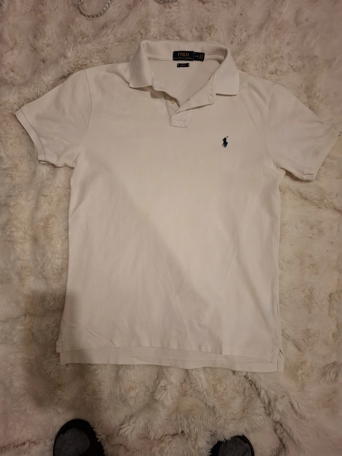 Polo slim fit Ralph Lauren - Blanc - Logo brodé marine - Taille L
