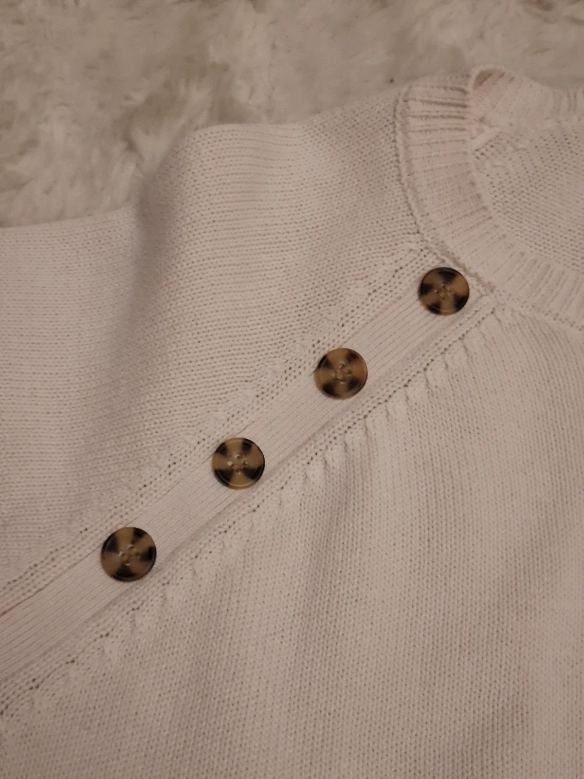 Pull en maille Sud Express - Écru - Épaules boutonnées - Coupe boxy - Taille XS – SUD Express – taille XS / 34 / 6 3