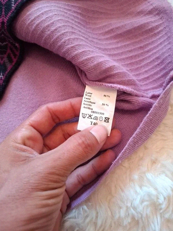Pull léger Col Rond Rose Ancien / Vieux Rose Motif Géométrique T.40 / L – Vintage – taille L / 40 / 12 4