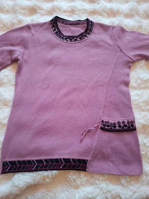 Pull léger Col Rond Rose Ancien / Vieux Rose Motif Géométrique T.40 / L – Vintage – taille L / 40 / 12 3