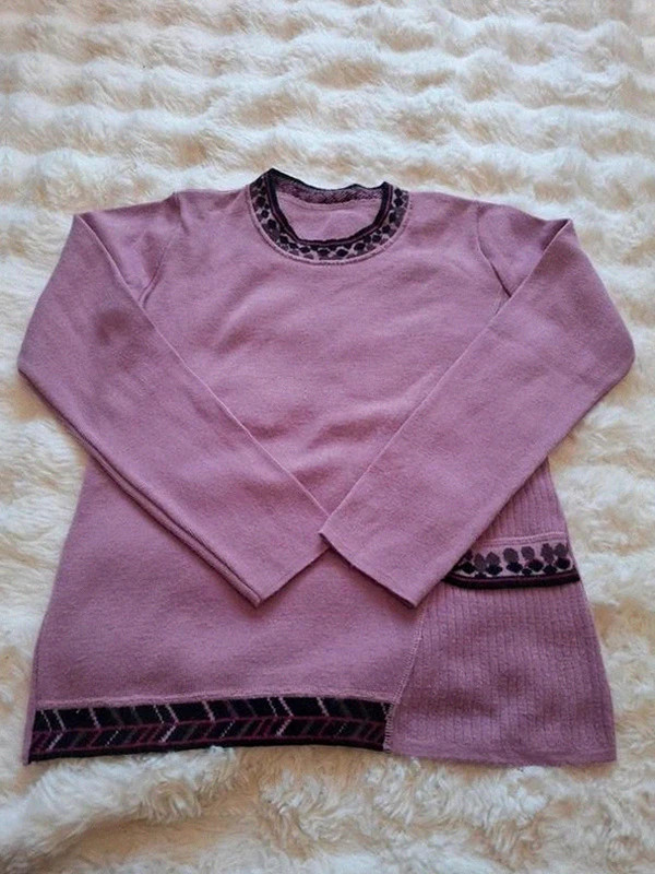 Pull léger Col Rond Rose Ancien / Vieux Rose Motif Géométrique T.40 / L
