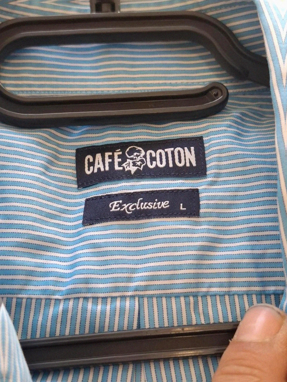 Chemise bleue et blanche rayée Cafè Coton manches courtes - Taille L (Exclusive) – Café Coton – taille L 3