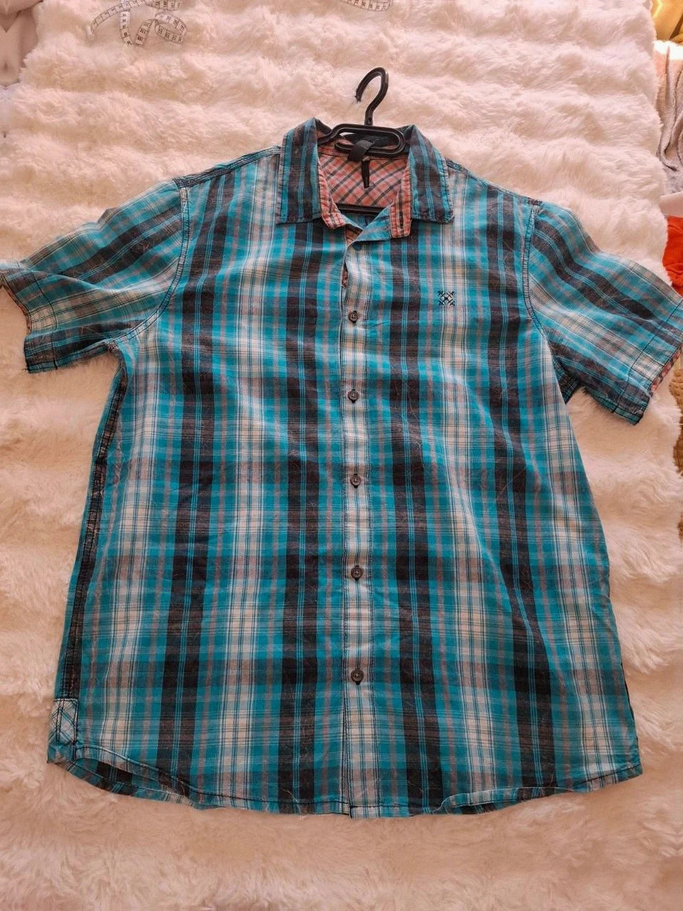 Chemise à Carreaux Oxbow Noir et Bleu Manches Courtes - Taille L – Oxbow – taille L 2