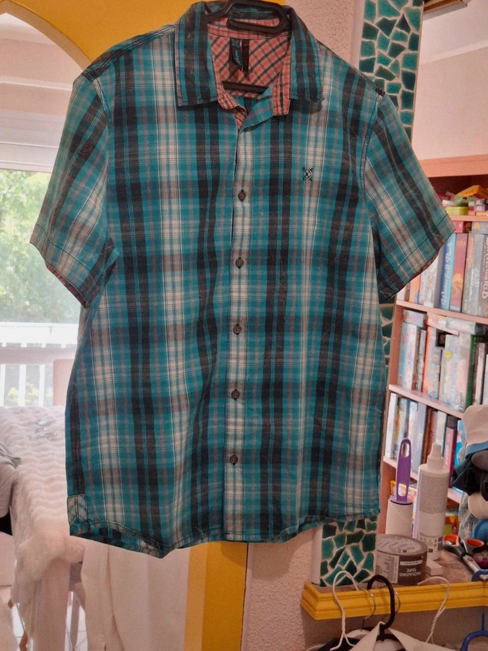 Chemise à Carreaux Oxbow Noir et Bleu Manches Courtes - Taille L