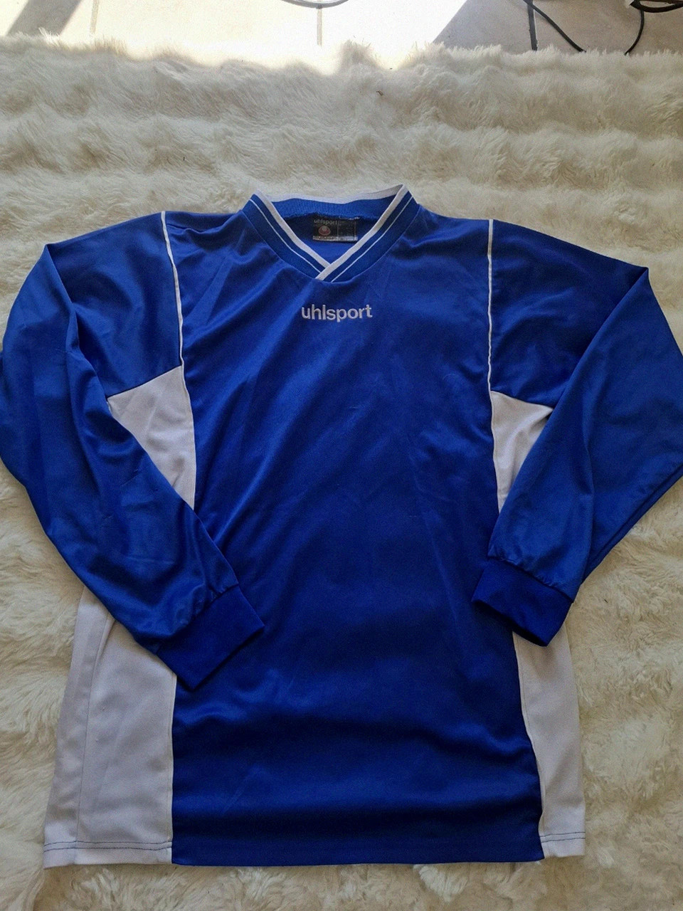 Maillot de football vintage Uhlsport bleu / blanc - Taille L
