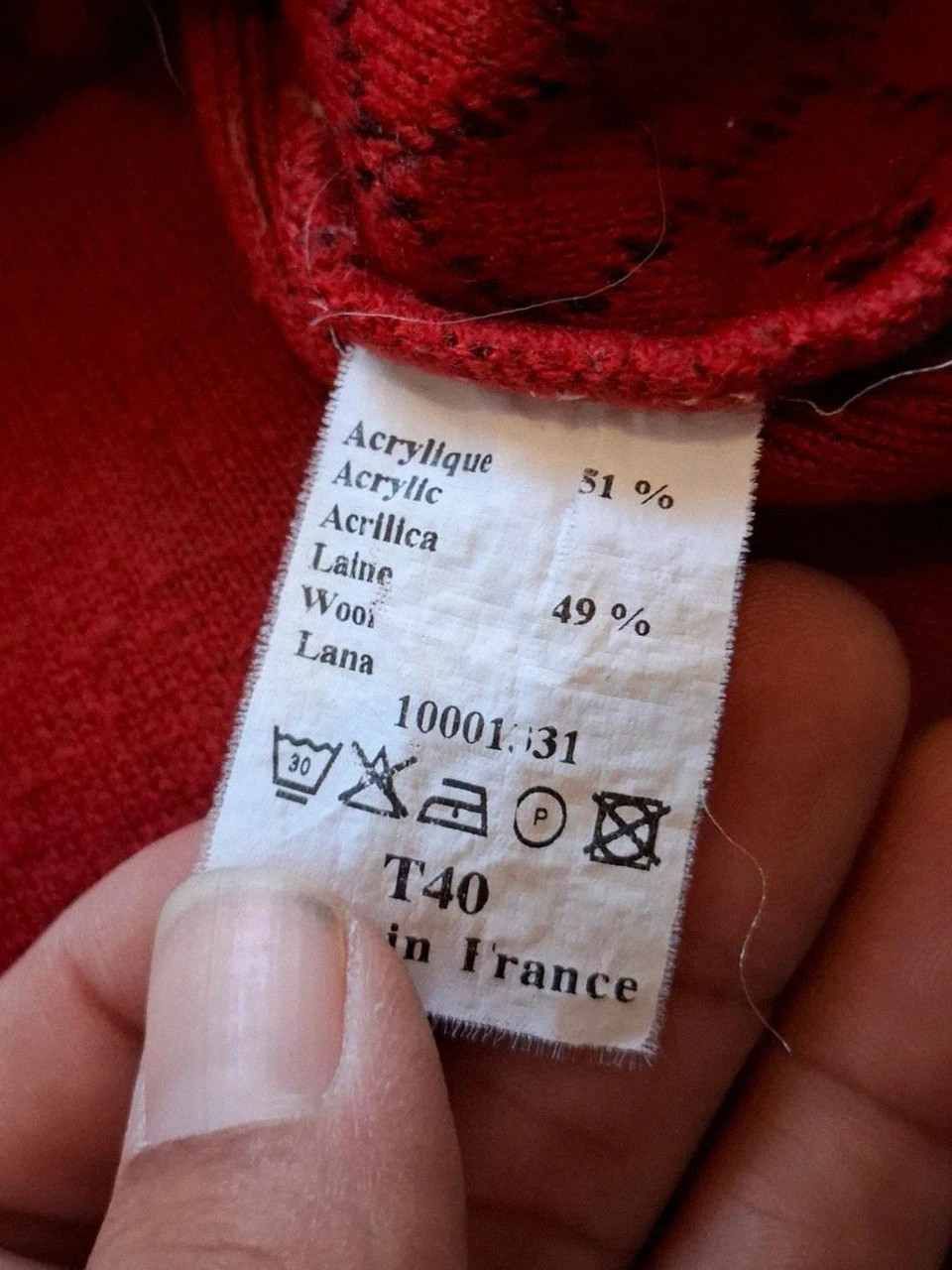 Pull fin / Pull-over Telmail Rouge et Noir Motifs Géométriques T.40 (M) – Vintage – taille M / 38 / 10 4