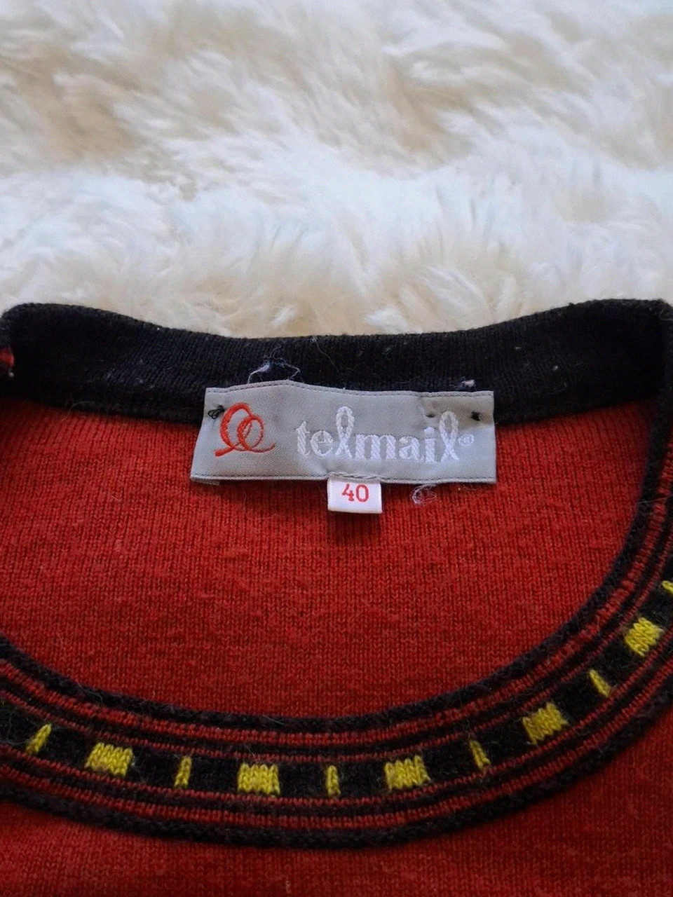 Pull fin / Pull-over Telmail Rouge et Noir Motifs Géométriques T.40 (M) – Vintage – taille M / 38 / 10 3