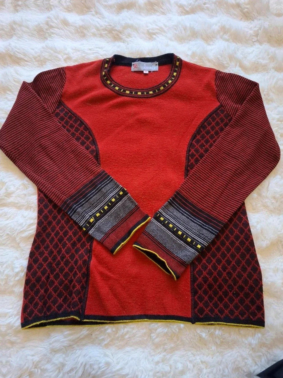 Pull fin / Pull-over Telmail Rouge et Noir Motifs Géométriques T.40 (M)