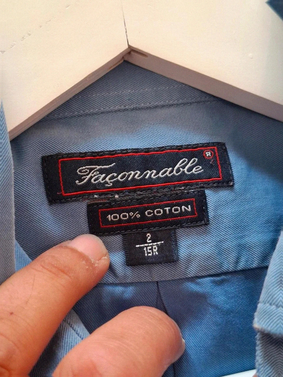 Chemise Manches Longues Rétro Façonnable - Denim / Bleu Clair - Taille 2 / 15R – Façonnable – taille M 4